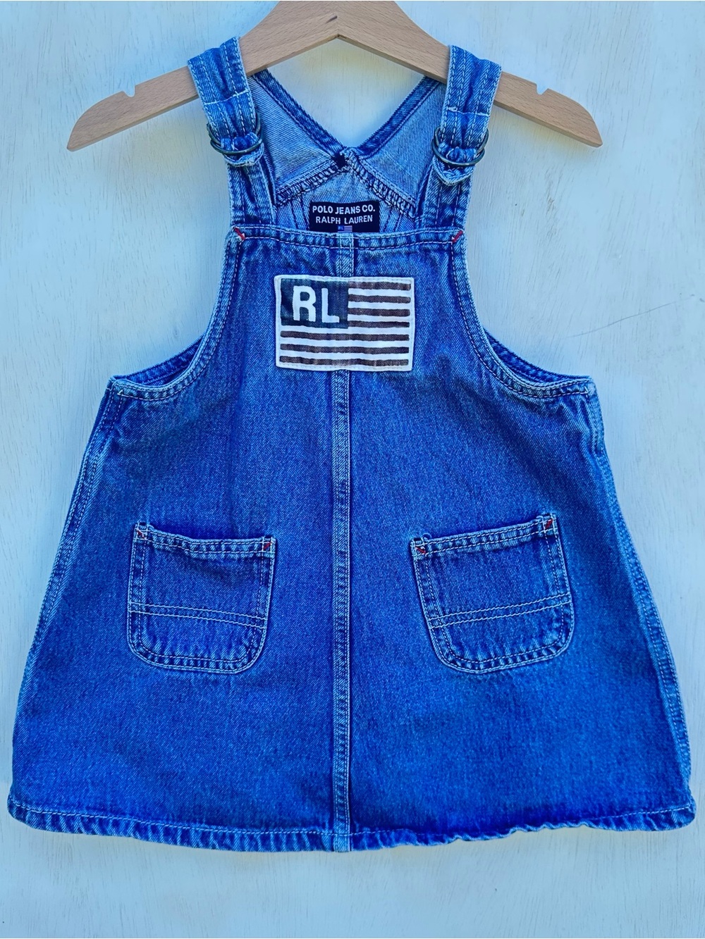 Y2K POLO RALPH LAUREN CLASSIC FLAG LOGO DENIM DRESS SIZE 3T